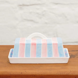 Blue & Pink Stripe Butter Dish