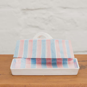 Blue & Pink Stripe Butter Dish