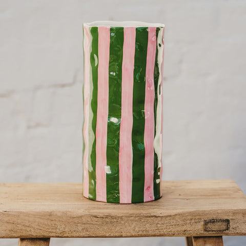 Dark Green & Pink Stripe Vase