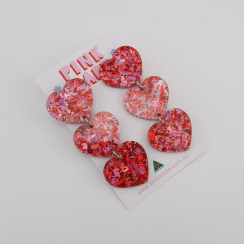 Heart Red Pink Dangle Earrings