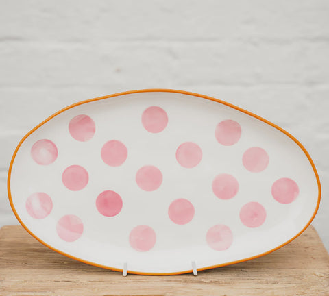 Oval Platter - Pink Dots