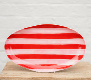 Oval Platter - Pink/Red Strip