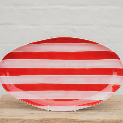 Oval Platter - Pink/Red Strip