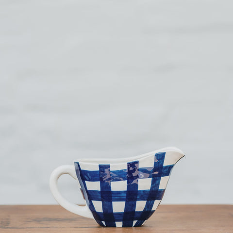 Navy Gingham Gravy Jug