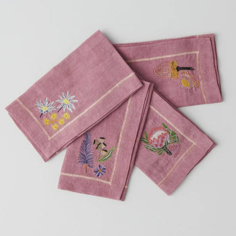 Bush Native embroidered linen napkin 4pk