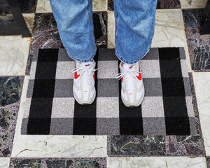 Black & White Gingham Coir Door Mat