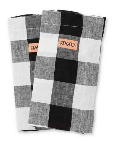 Black & White Gingham Linen Napkin Set